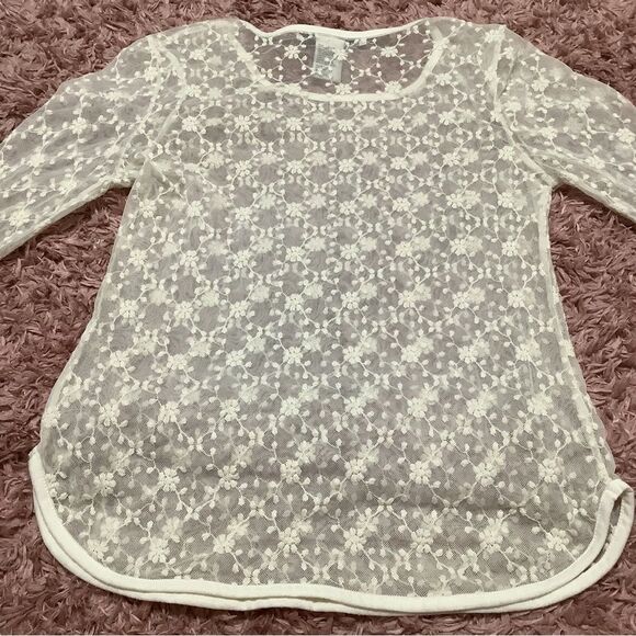 American Rag Cream Fairycore Sheer Floral Lace Blouse Size Small - Picture 11 of 12
